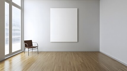 Obraz premium Modern Empty Room with Large Blank Canvas and Chair