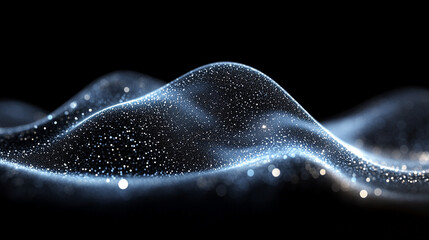 Abstract digital wireframe loop on a dark blue background illustrating a tech concept with a creative design minimalistic bright light tone modern blurred empty caption space on the side
