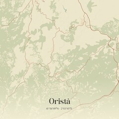 Retro Spanish map of Orist�, Catalu�a. Vintage street map.