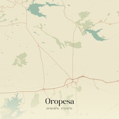 Retro Spanish map of Oropesa, Castilla-La Mancha. Vintage street map.