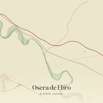 Retro Spanish map of Osera de Ebro, Arag�n. Vintage street map.