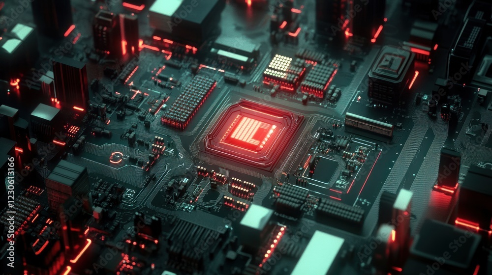 Aufkleber illuminated central processing unit on motherboard