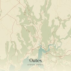 Retro Spanish map of Outes, Galicia. Vintage street map.