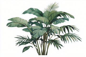 Lush Tropical Leaves: An exquisite illustration of vibrant green tropical leaves, painted with intricate details, creating a visually captivating and exotic scene.