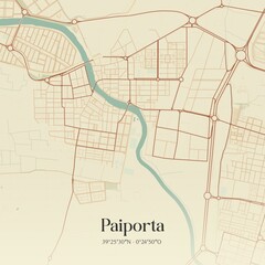 Retro Spanish map of Paiporta, Comunidad Valenciana. Vintage street map.