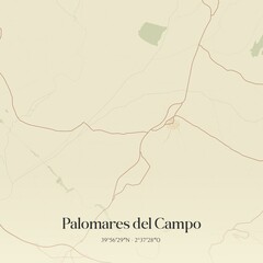Obraz premium Retro Spanish map of Palomares del Campo, Castilla-La Mancha. Vintage street map.