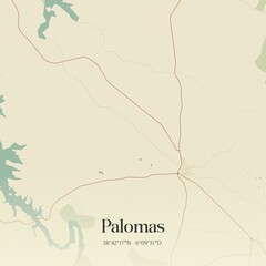 Retro Spanish map of Palomas, Extremadura. Vintage street map.