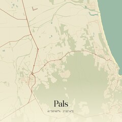 Retro Spanish map of Pals, Catalu�a. Vintage street map.
