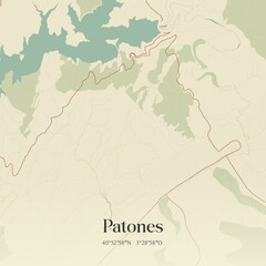 Obraz premium Retro Spanish map of Patones, Comunidad de Madrid. Vintage street map.