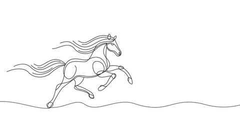 Running red fire horse symbol of new year 2026 according to Asian Chinese calendar. greeting card or banner in linear style. vector illustration