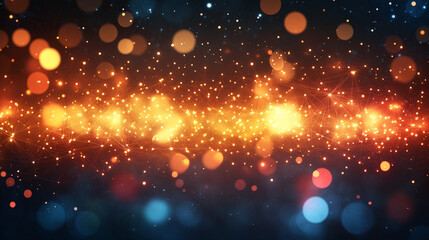 Abstract digital wireframe loop on a dark blue background illustrating a tech concept with a creative design minimalistic bright light tone modern blurred empty caption space on the side
