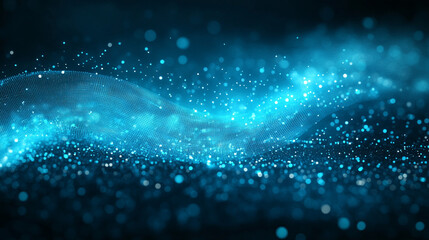 Abstract digital wireframe loop on a dark blue background illustrating a tech concept with a creative design minimalistic bright light tone modern blurred empty caption space on the side
