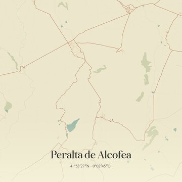 Retro Spanish map of Peralta de Alcofea, Arag�n. Vintage street map.