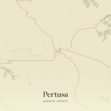 Retro Spanish map of Pertusa, Arag�n. Vintage street map.