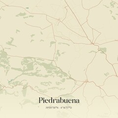 Fototapeta premium Retro Spanish map of Piedrabuena, Castilla-La Mancha. Vintage street map.