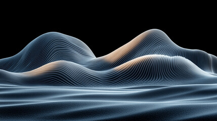 Abstract digital wireframe loop on a dark blue background illustrating a tech concept with a creative design minimalistic bright light tone modern blurred empty caption space on the side
