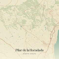 Retro Spanish map of Pilar de la Horadada, Comunidad Valenciana. Vintage street map.