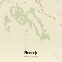 Retro Spanish map of Pinarejo, Castilla-La Mancha. Vintage street map.