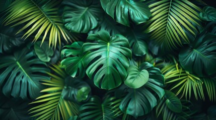 A lush green jungle with many leaves and a large leafy green plant