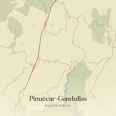 Retro Spanish map of Pinu�car-Gandullas, Comunidad de Madrid. Vintage street map.