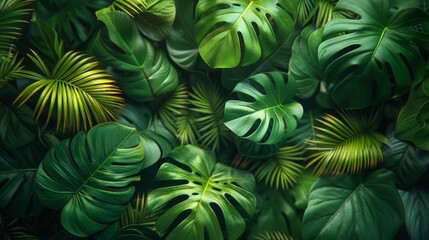 A lush green forest with many leaves and vines