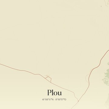 Retro Spanish map of Plou, Arag�n. Vintage street map.