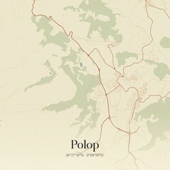 Naklejka premium Retro Spanish map of Polop, Comunidad Valenciana. Vintage street map.