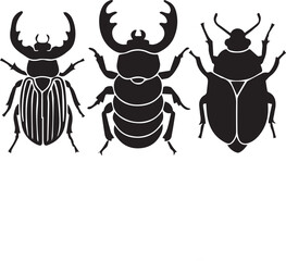 A set of insects silhouettes for flat design. Hand drawn vector illustration