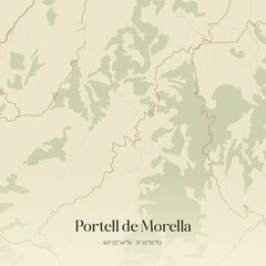 Obraz premium Retro Spanish map of Portell de Morella, Comunidad Valenciana. Vintage street map.