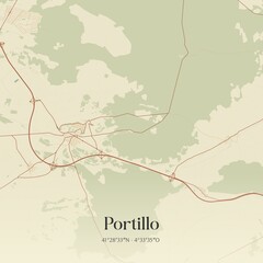 Retro Spanish map of Portillo, Castilla y Le�n. Vintage street map.