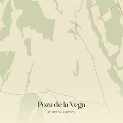 Fototapeta premium Retro Spanish map of Poza de la Vega, Castilla y Le�n. Vintage street map.