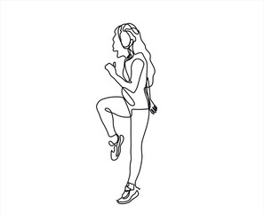 Single continuous line drawing of young sportive woman training pose in sport gymnasium club center. Fitness stretching concept. Trendy one line draw design vector illustration	
