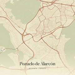 Retro Spanish map of Pozuelo de Alarc�n, Comunidad de Madrid. Vintage street map.
