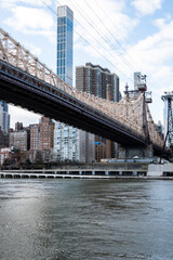 Fototapeta premium A bridge spans a river in the middle of a city