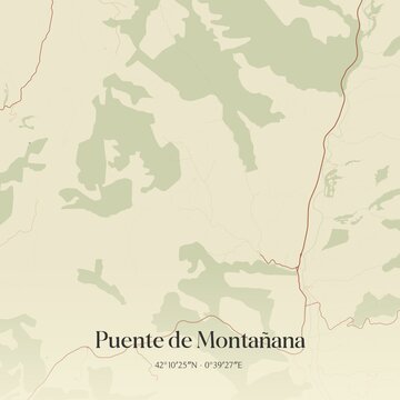Retro Spanish map of Puente de Monta�ana, Arag�n. Vintage street map.