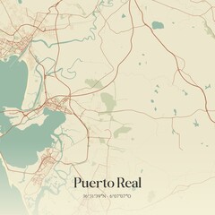 Retro Spanish map of Puerto Real, Andaluc�a. Vintage street map.