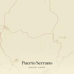 Retro Spanish map of Puerto Serrano, Andaluc�a. Vintage street map.