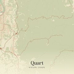 Retro Spanish map of Quart, Catalu�a. Vintage street map.