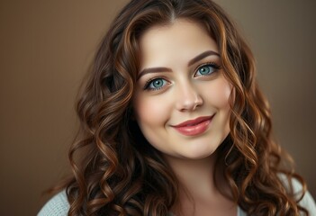 Fototapeta premium Portrait of a beautiful chubby woman with a gentle smile