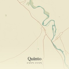 Retro Spanish map of Quinto, Arag�n. Vintage street map.