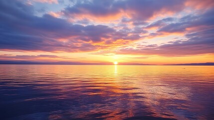 Fototapeta premium Stunning Sunset over Calm Ocean Water Landscape