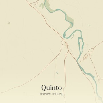 Retro Spanish map of Quinto, Arag�n. Vintage street map.