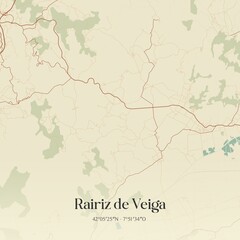 Fototapeta premium Retro Spanish map of Rairiz de Veiga, Galicia. Vintage street map.