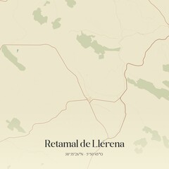 Retro Spanish map of Retamal de Llerena, Extremadura. Vintage street map.