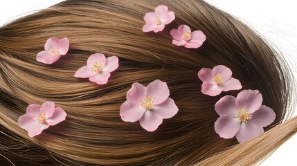 Stunning Brown Hair with Delicate Pink Flowers