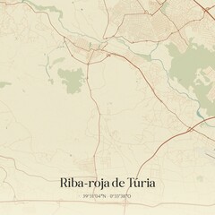 Retro Spanish map of Riba-roja de T�ria, Comunidad Valenciana. Vintage street map.