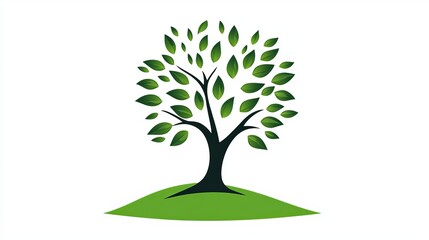 Fototapeta premium Animated tree icon with green foliage on white backdrop.