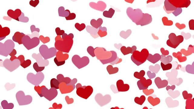 Valentine's 3d animation of the romantic heart-shaped confetti in red color loop