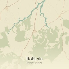 Retro Spanish map of Robleda, Castilla y Le�n. Vintage street map.