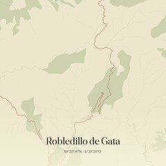 Retro Spanish map of Robledillo de Gata, Extremadura. Vintage street map.